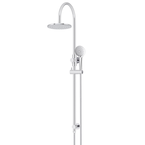 Meir 200mm Round Overhead Shower Rail Three Function Hand Shower Polished Chrome