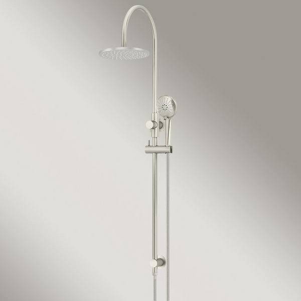 Meir 200mm Round Overhead Shower Rail Three Function Hand Shower Brushed Nickel