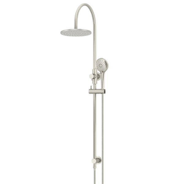 Meir 200mm Round Overhead Shower Rail Three Function Hand Shower Brushed Nickel