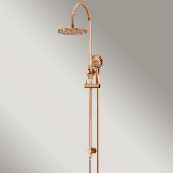 Meir 200mm Round Overhead Shower Rail Three Function Hand Shower Lustre Bronze