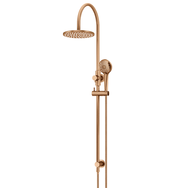 Meir 200mm Round Overhead Shower Rail Three Function Hand Shower Lustre Bronze