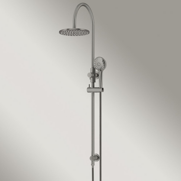 Meir 200mm Round Overhead Shower Rail Three Function Hand Shower Shadow Gunmetal