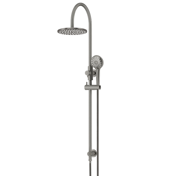 Meir 200mm Round Overhead Shower Rail Three Function Hand Shower Shadow Gunmetal