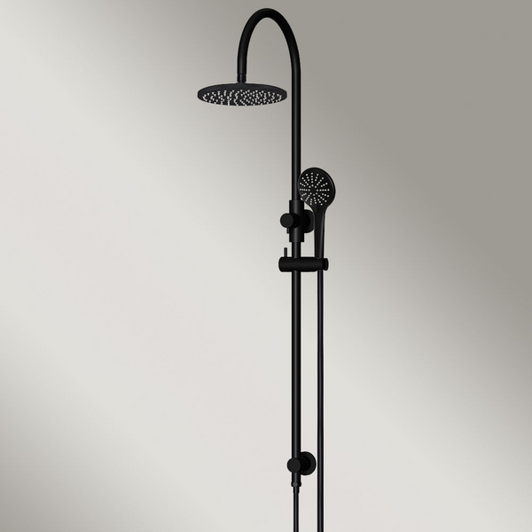 Meir 200mm Round Overhead Shower Rail Three Function Hand Shower Matte Black