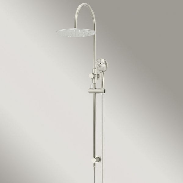 Meir 300mm Round Overhead Shower Rail Three Function Hand Shower Brushed Nickel