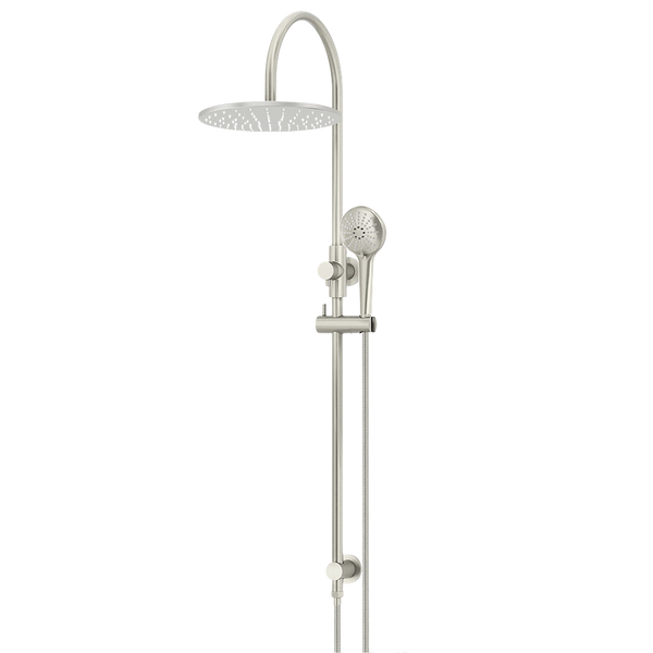 Meir 300mm Round Overhead Shower Rail Three Function Hand Shower Brushed Nickel