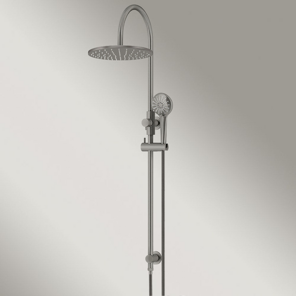Meir 300mm Round Overhead Shower Rail Three Function Hand Shower Shadow Gunmetal