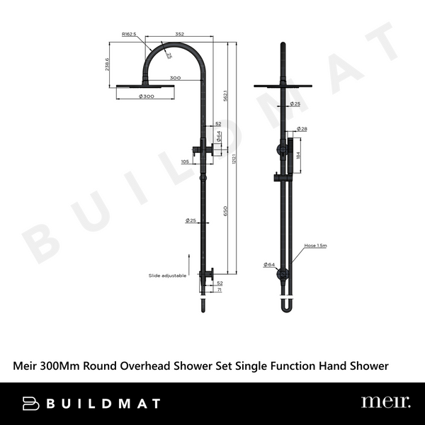 Meir 300mm Round Overhead Shower Set Single Function Hand Shower Polished Chrome