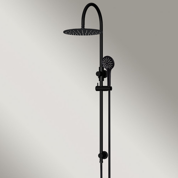 Meir 300mm Round Overhead Shower Rail Three Function Hand Shower Matte Black