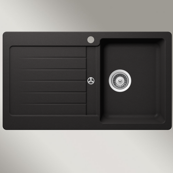 Schock Typos Single Bowl With Drainer Nero Right Hand Bowl 1 Tap Hole Black