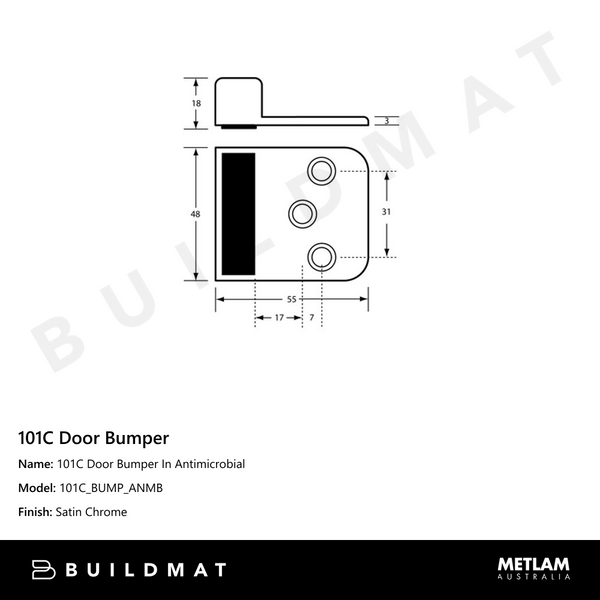 Metlam 101C Door Bumper In Antimicrobial