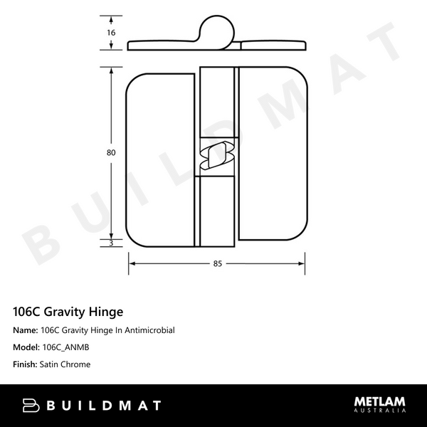 Metlam 106C Gravity Hinge In Antimicrobial