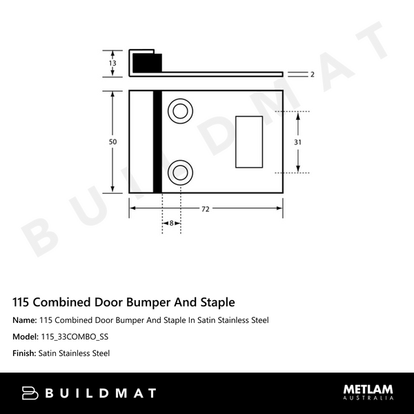 Metlam 115 Combined Door Bumper And Staple In Satin Stainless Steel