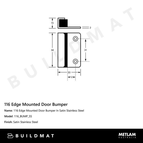 Metlam 116 Edge Mounted Door Bumper In Satin Stainless Steel