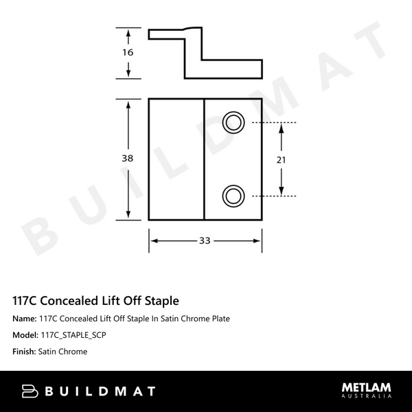 Metlam 117C Concealed Lift Off Staple In Satin Chrome Plate