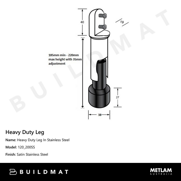 Metlam Heavy Duty Leg In Stainless Steel