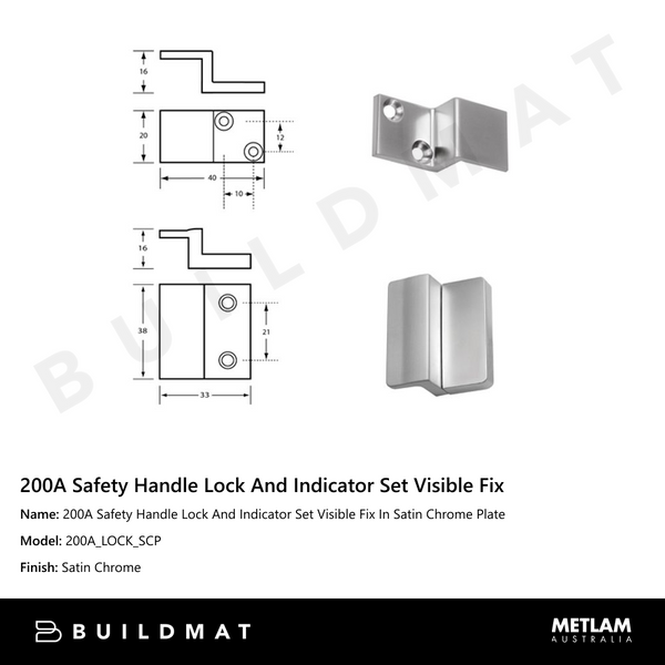 Metlam 200A Safety Handle Lock And Indicator Set Visible Fix In Satin Chrome Plate