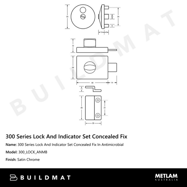 Metlam 300 Series Lock And Indicator Set Concealed Fix In Antimicrobial