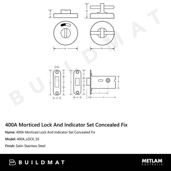 Metlam 400A Morticed Lock And Indicator Set Concealed Fix