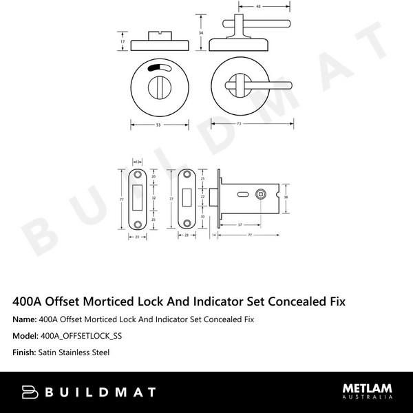 Metlam 400A Offset Morticed Lock And Indicator Set Concealed Fix