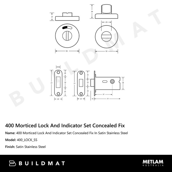 Metlam 400 Morticed Lock And Indicator Set Concealed Fix In Satin Stainless Steel