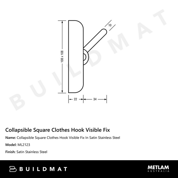 Metlam Collapsible Square Clothes Hook Visible Fix In Satin Stainless Steel
