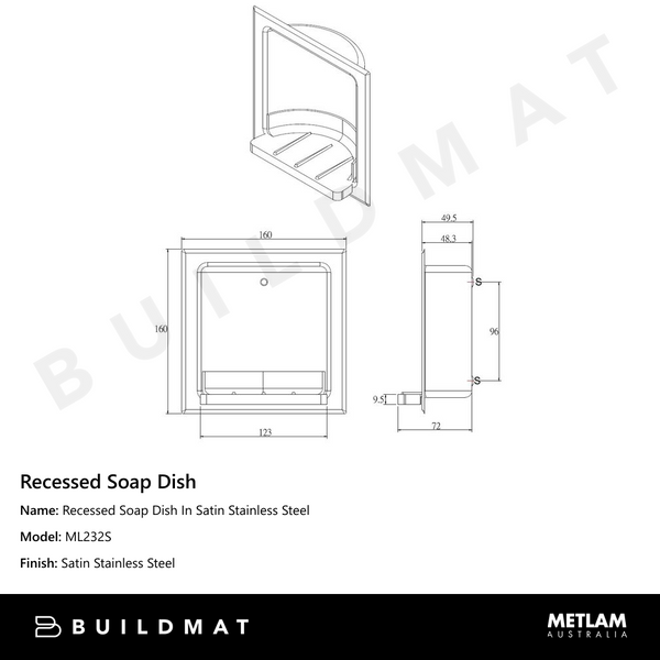 Metlam Recessed Soap Dish In Satin Stainless Steel