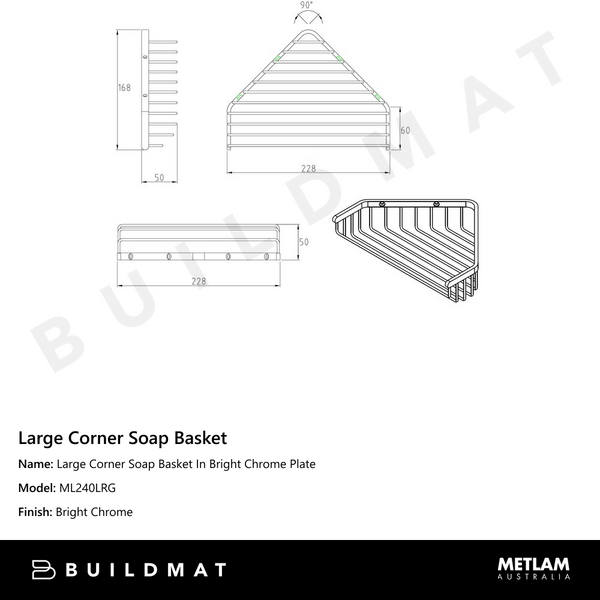 Metlam Large Corner Soap Basket In Bright Chrome Plate