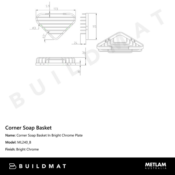 Metlam Corner Soap Basket In Bright Chrome Plate