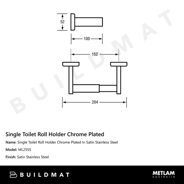Metlam Single Toilet Roll Holder Chrome Plated In Satin Stainless Steel