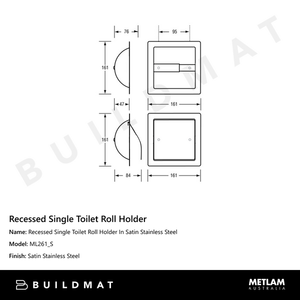 Metlam Recessed Single Toilet Roll Holder In Satin Stainless Steel