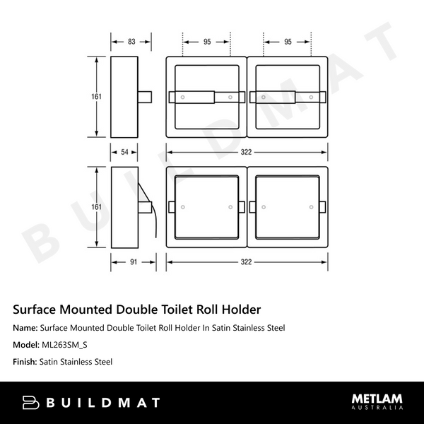 Metlam Surface Mounted Double Toilet Roll Holder In Satin Stainless Steel