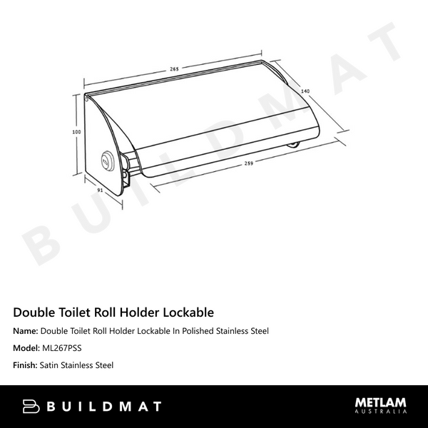 Metlam Double Toilet Roll Holder Lockable In Polished Stainless Steel