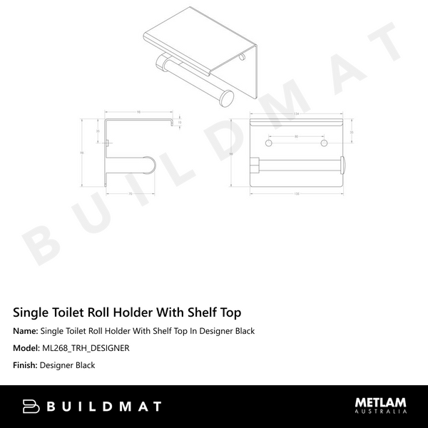 Metlam Single Toilet Roll Holder With Shelf Top In Designer Black