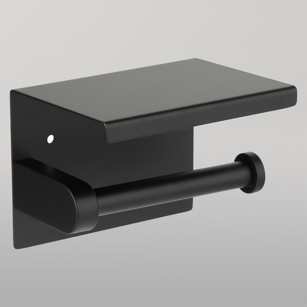 Metlam Single Toilet Roll Holder With Shelf Top In Designer Black