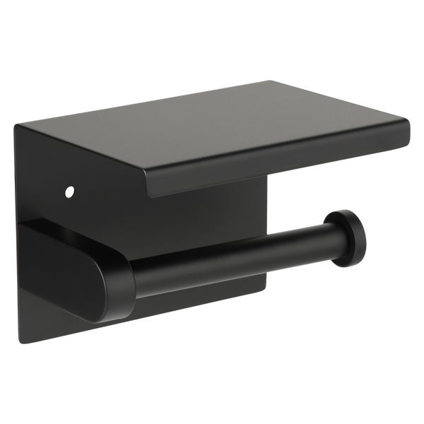 Metlam Single Toilet Roll Holder With Shelf Top In Designer Black