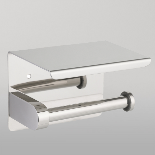 Metlam Single Toilet Roll Holder With Shelf Top In Polished Stainless Steel