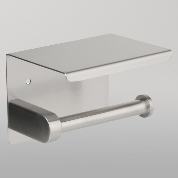 Metlam Single Toilet Roll Holder With Shelf Top In Satin Stainless Steel