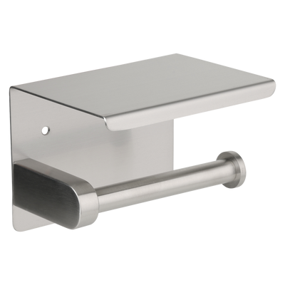 Metlam Single Toilet Roll Holder With Shelf Top In Satin Stainless Steel