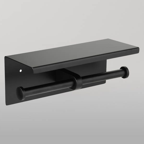 Metlam Double Toilet Roll Holder With Shelf Top In Designer Black