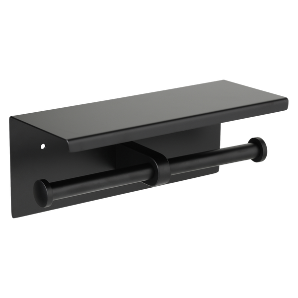 Metlam Double Toilet Roll Holder With Shelf Top In Designer Black