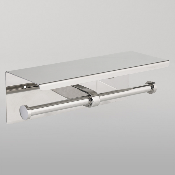 Metlam Double Toilet Roll Holder With Shelf Top In Polished Stainless Steel