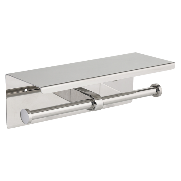 Metlam Double Toilet Roll Holder With Shelf Top In Polished Stainless Steel