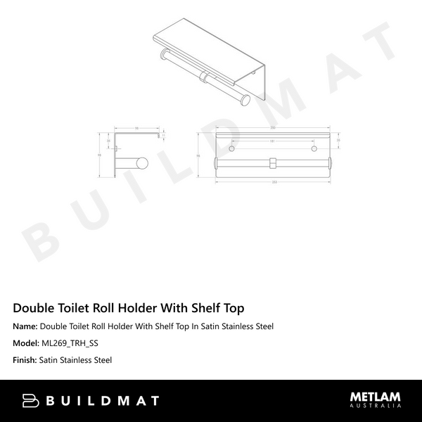 Metlam Double Toilet Roll Holder With Shelf Top In Satin Stainless Steel