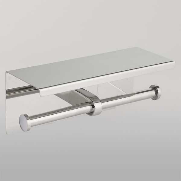 Metlam Double Toilet Roll Holder With Shelf Top In Satin Stainless Steel