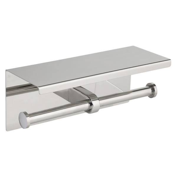 Metlam Double Toilet Roll Holder With Shelf Top In Satin Stainless Steel
