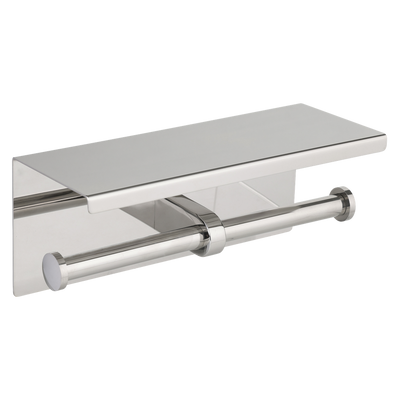 Metlam Double Toilet Roll Holder With Shelf Top In Satin Stainless Steel