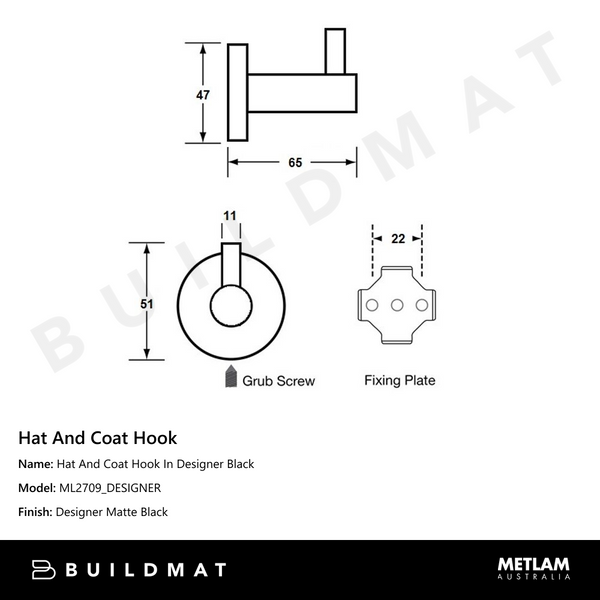 Metlam Hat And Coat Hook In Designer Black