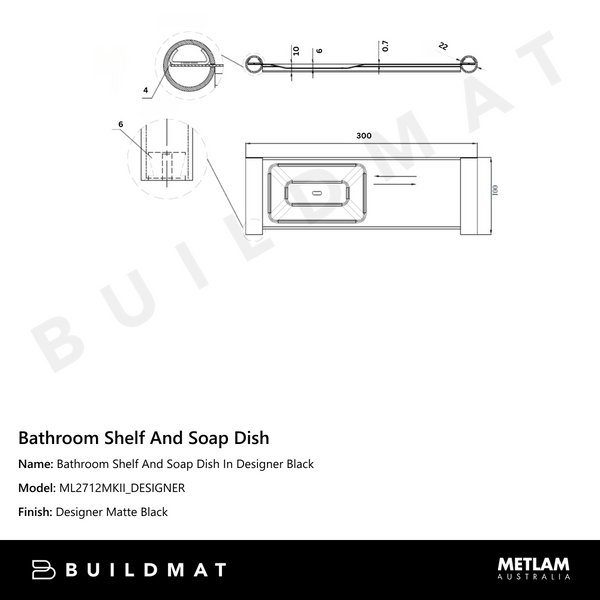 Metlam Bathroom Shelf And Soap Dish In Designer Black