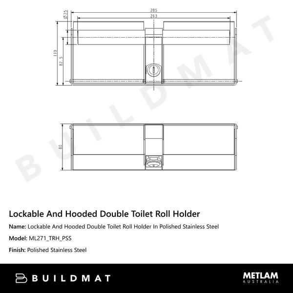 Metlam Lockable And Hooded Double Toilet Roll Holder In Polished Stainless Steel
